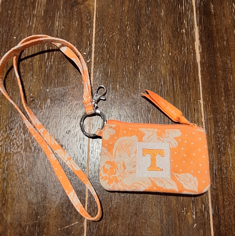 Orange University Of Tennessee Vera Bradley Floral Pouch with Lanyard Coin Purse
